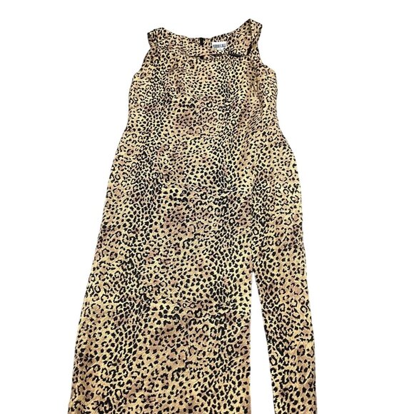 Robbie Bee Dress Women 12 Tan Black Animal Sheath Long Party Silk Formal VTG - Picture 1 of 11